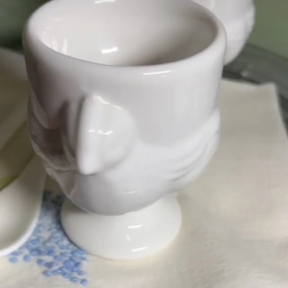 White Ceramic Egg Cups with Spoons